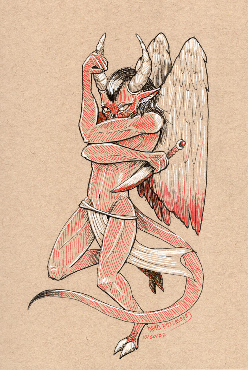 "Demon Dance" - pen on toned paper